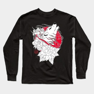 Japanese wolf, iris and peony Long Sleeve T-Shirt